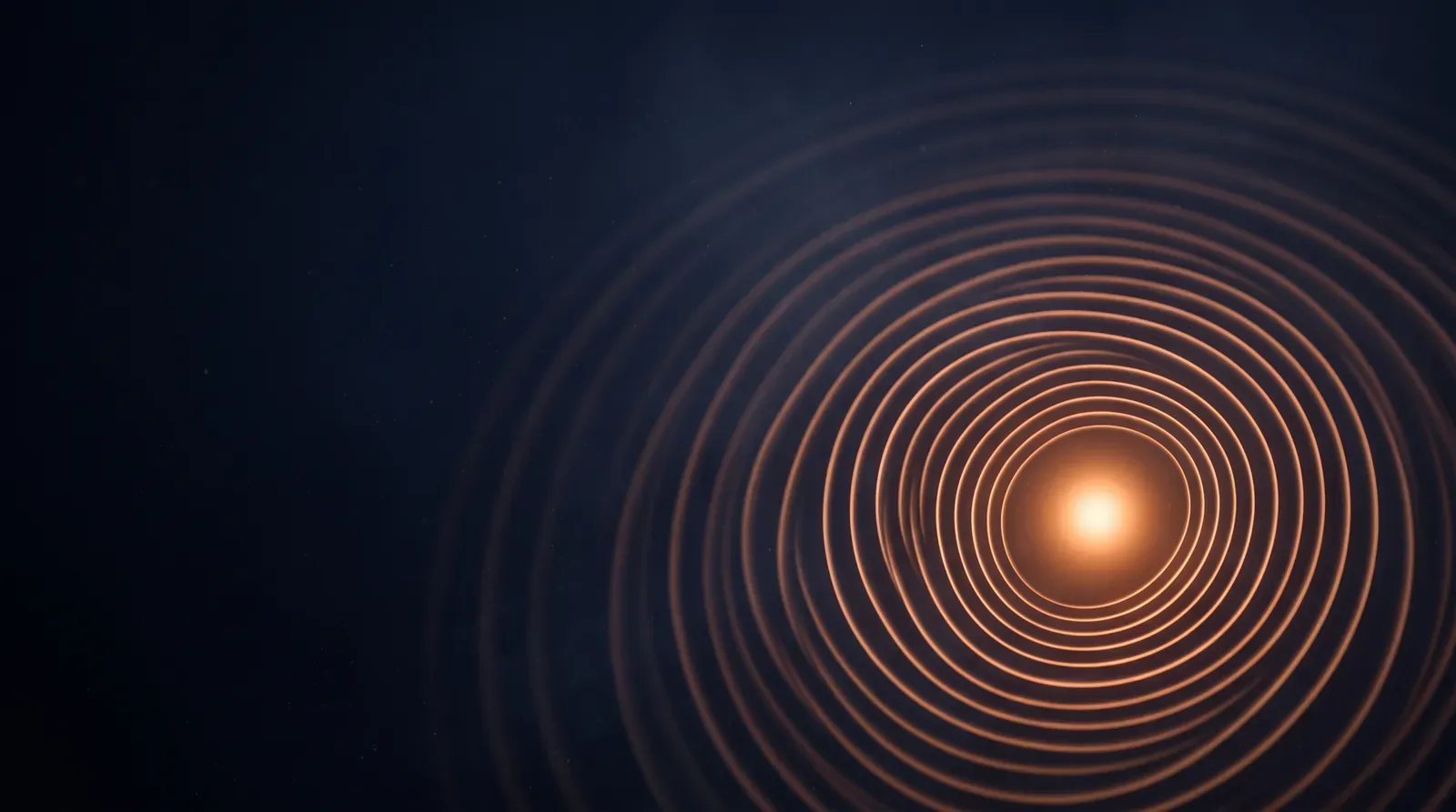 Concentric orange signal rings pulsing outward in a dark navy void