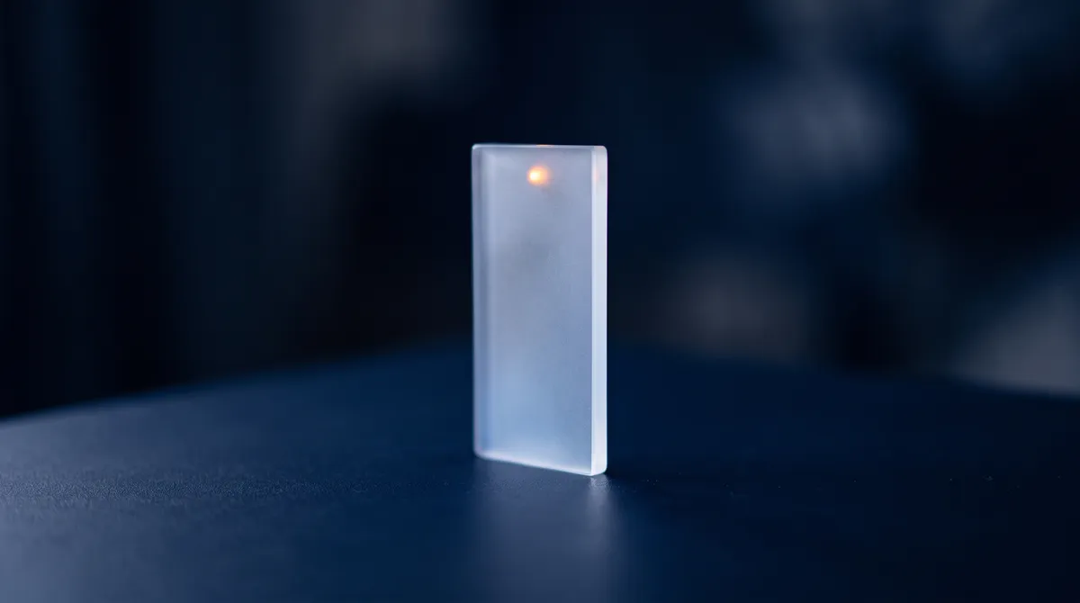 A single upright translucent panel with an orange indicator light